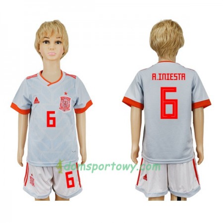 Koszulka Hiszpania A_Iniesta 6 Dziecięcy Wyjazdowe Koszulki Piłkarskie Mistrzostwa Świata 2018